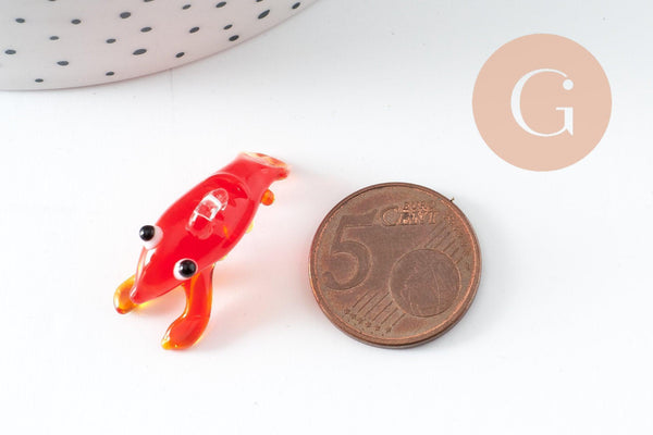 Pendentif homard rouge verre soufflé 34mm, x1 (G10051)