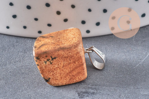 Pendentif jaspe paysage roulé acier platine, pendentif pierre acier inoxydable, bijou pendentif pierre naturelle,15-35mm, x1, G5504