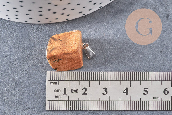 Pendentif jaspe paysage roulé acier platine, pendentif pierre acier inoxydable, bijou pendentif pierre naturelle,15-35mm, x1, G5504