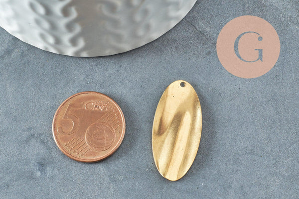 Pendentif laiton brut feuille ovale 32mm, breloques laiton brut sans nickel pour creation pendentif bijoux géométrique, X2 (G4875)
