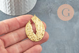 Pendentif laiton doré goutte évidée martelé, breloques laiton brut sans nickel pour création bijoux géométrique,42mm, X2 (G4679)