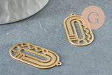 Pendentif laiton doré ovale évidé 35mm, breloques laiton brut bijoux gémoétriques sans nickel x2, (G3229)