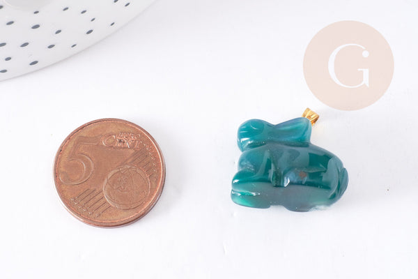 Pendentif lapin agate naturelle verte support doré 20.5mm, pendentif pierre naturelle pour création bijoux x1 - G3986