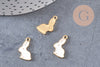 Pendentif lapin zamac doré émail blanc 17mm,pendentif doré pour création de bijoux,x 5 (G6101)