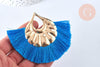 Pendentif large pompon fil bleu clair support doré,pendentif en fil sur support doré, 85-92mm, x 2 (G4891)