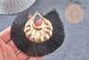 Pendentif large pompon fil noir support doré,pendentif en fil sur support doré, 85-92mm, x2 (G4533)