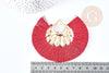 Pendentif large pompon fil rouge foncé support fer doré 85-92mm,pendentif bijoux xxL, x2 (G8375)