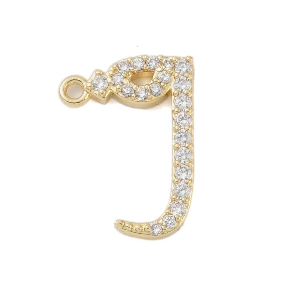 Pendentif lettre arabe cristal blanc laiton doré 18K 15-18mm, x1 (G10494)