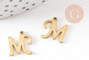 Pendentif lettre initiale M majuscule acier inoxydable 201 doré PVD 12mm, x1 (G9381)
