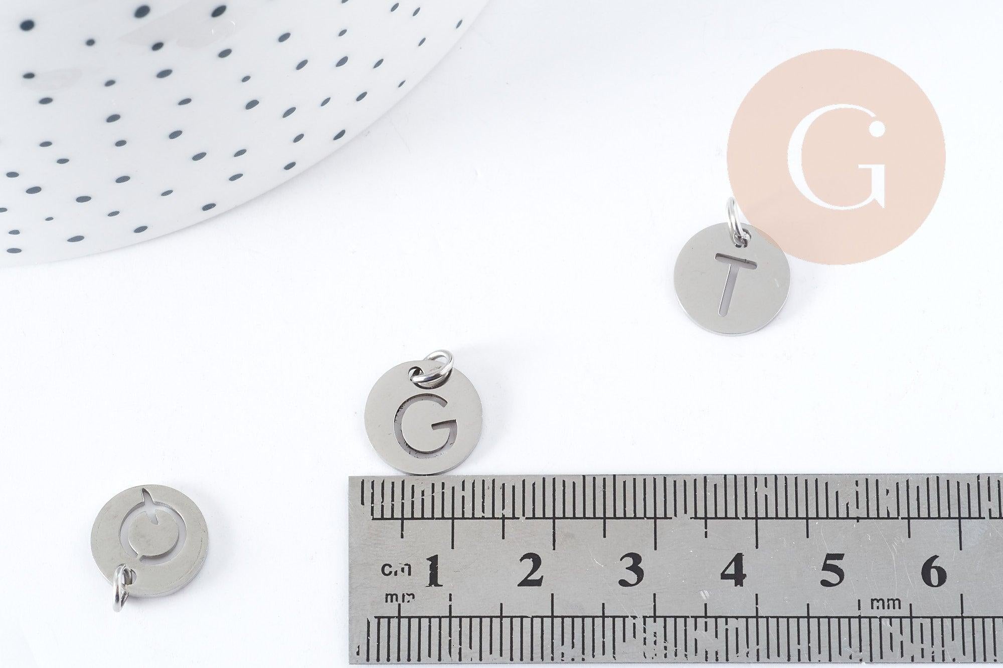 Pendentif lettre initiale acier 201 inoxydable platine sans nickel 12mm, x1 (G8969)