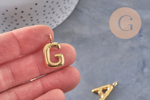 Pendentif lettre initiale ballon acier 304 inoxydable doré IP 24mm, x1 (G10977)