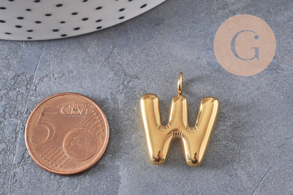 Pendentif lettre initiale ballon acier 304 inoxydable doré IP 24mm, x1 (G10977)