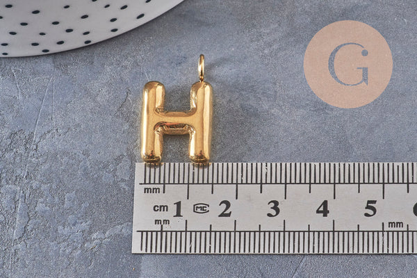 Pendentif lettre initiale ballon acier 304 inoxydable doré IP 24mm, x1 (G10977)