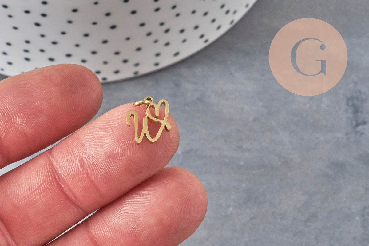 Pendentif lettre initiale stylisé acier inoxydable doré IP 12.5mm, x1 (G11372)