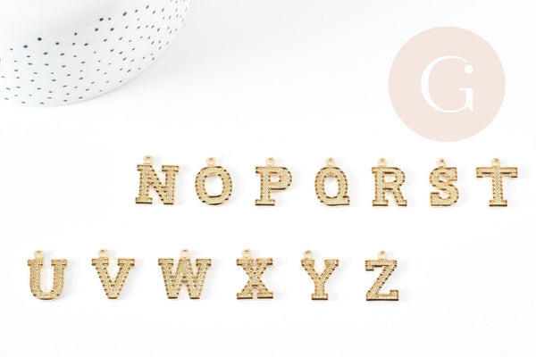 Pendentif lettre zamac doré 18k,pendentif initiale lettre mot prenom,20.5mm, x1 (G5256)