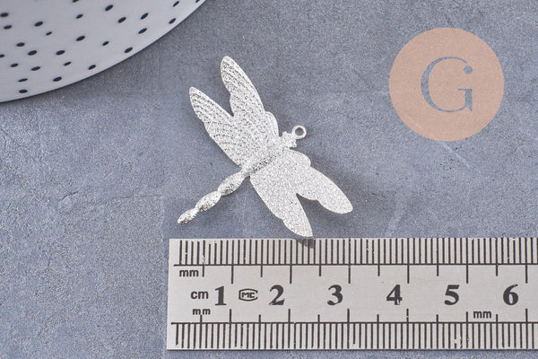 Pendentif libellule argentée, pendentif bijoux, libellule argent,2.7cm, x1 (G0745)