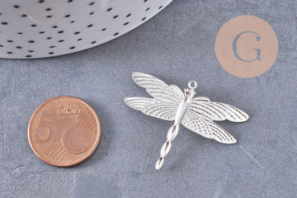 Pendentif libellule argentée, pendentif bijoux, libellule argent,2.7cm, x1 (G0745)