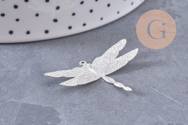Pendentif libellule argentée, pendentif bijoux, libellule argent,2.7cm, x1 (G0745)