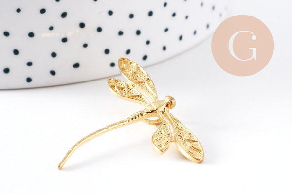 Pendentif libellule laiton brut 43mm, fournitures bijoux, breloque laiton brut, pendentif laiton brut, x2 (G1481)