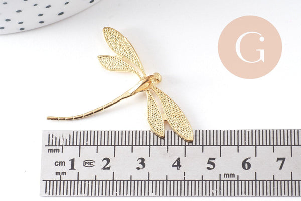 Pendentif libellule laiton brut 43mm, fournitures bijoux, breloque laiton brut, pendentif laiton brut, x2 (G1481)