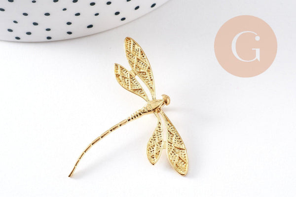 Pendentif libellule laiton brut 43mm, fournitures bijoux, breloque laiton brut, pendentif laiton brut, x2 (G1481)