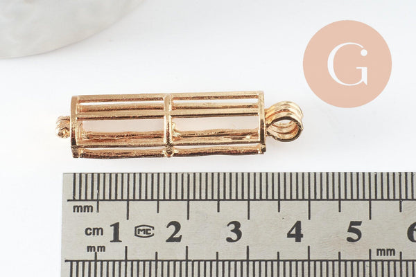 Pendentif locket cage zamac doré, création sautoir, pendentif à ouvrir,41mm, x1 (G3520)