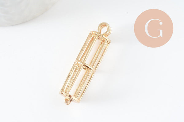 Pendentif locket cage zamac doré, création sautoir, pendentif à ouvrir,41mm, x1 (G3520)