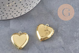 Pendentif locket coeur acier 304 inoxydable doré 25mm, x1 (G11140)