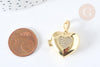 Pendentif locket cœur laiton doré 18K zircon blanc 19,5mm,pendentif qui s'ouvre pour création bijoux, x1 G7374