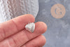 Pendentif locket cœur medaillon laiton argenté, médaillon Vintage, création collier, 15.6mm, x 2 (G3341)