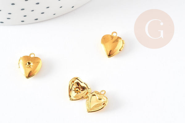 Pendentif locket cœur medaillon laiton brut 12mm, x2 (G6206)