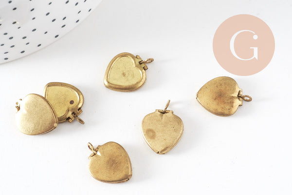 Pendentif locket cœur medaillon laiton brut, médaillon Vintage, création collier, fournitures laiton brut,15mm,lot 5 G4901