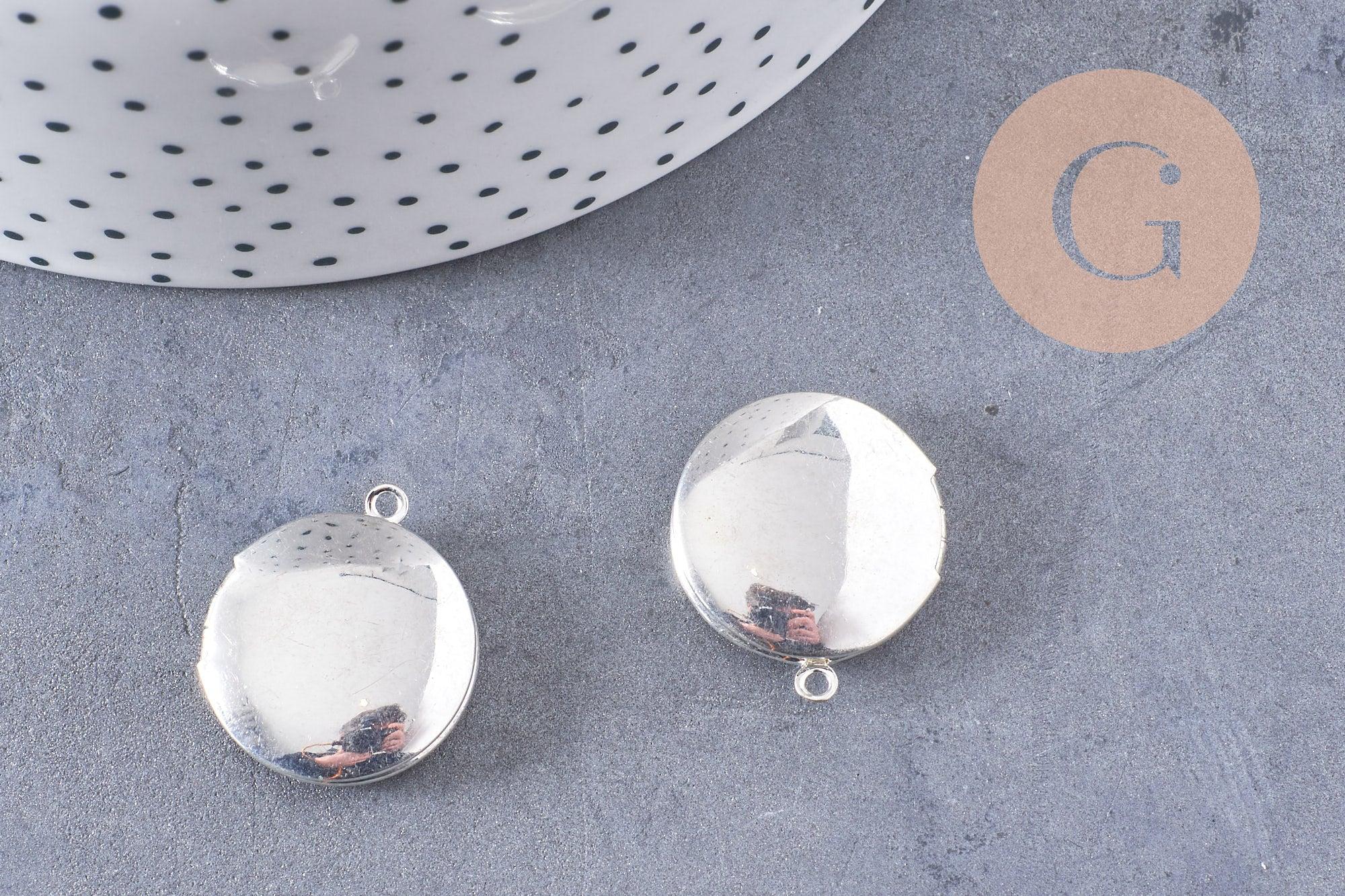 Pendentif locket medaillon zamac argenté 20mm, x2 (G1514)