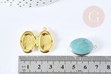 Pendentif locket ovale laiton doré ou argenté émaillé 24mm, x1 (G8606)