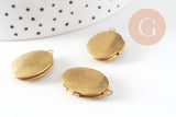 Pendentif locket ovale medaillon laiton brut 24mm, x2 (G0655)