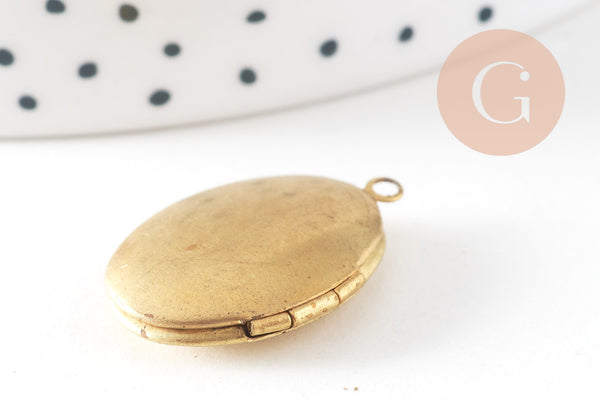 Pendentif locket ovale medaillon laiton brut 24mm, x2 (G0655)
