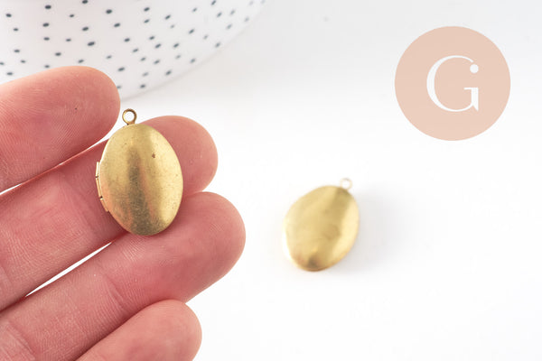 Pendentif locket ovale medaillon laiton brut 24mm, x2 (G0655)
