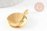 Pendentif locket rond acier 316 inoxydable doré IP 18K 23mm, x1 (G9461)