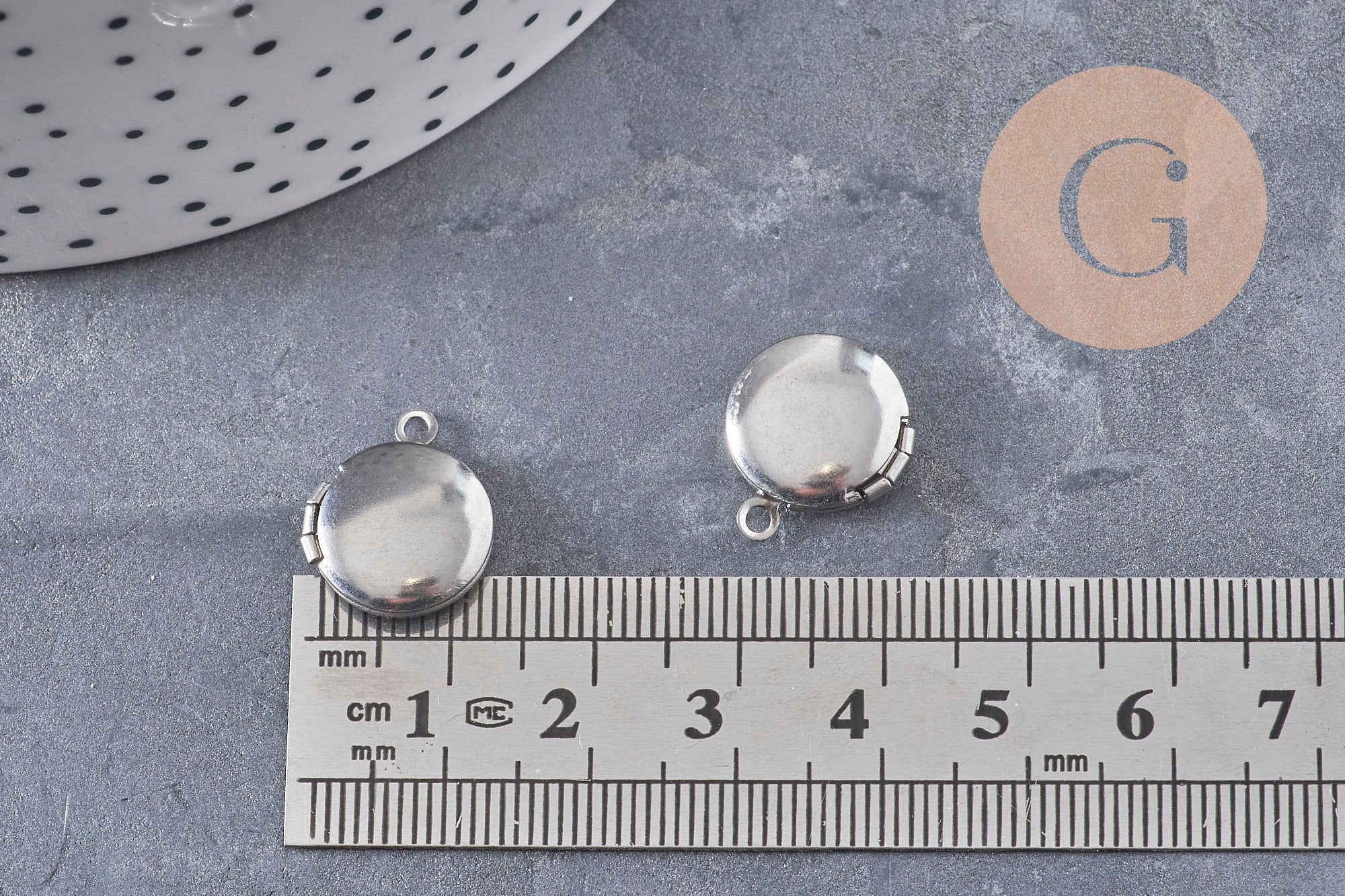 Pendentif locket rond acier 316 inoxydable platine 16mm, x1 (G10985)