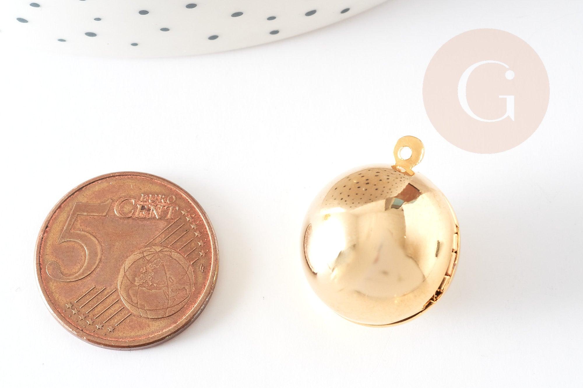 Pendentif locket rond boule doré 16K 18mm, médaillon photo,pendentif locket doré, x1 (G9008)