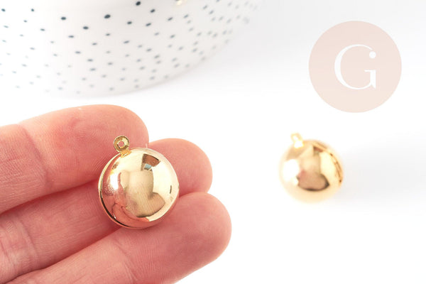 Pendentif locket rond boule doré 16K 18mm, médaillon photo,pendentif locket doré, x1 G9008