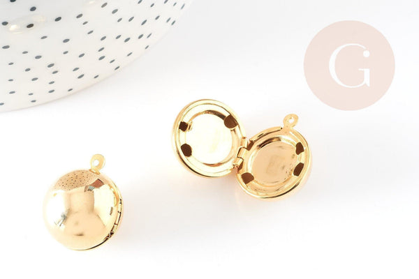 Pendentif locket rond boule doré 16K 18mm, médaillon photo,pendentif locket doré, x1 G9008