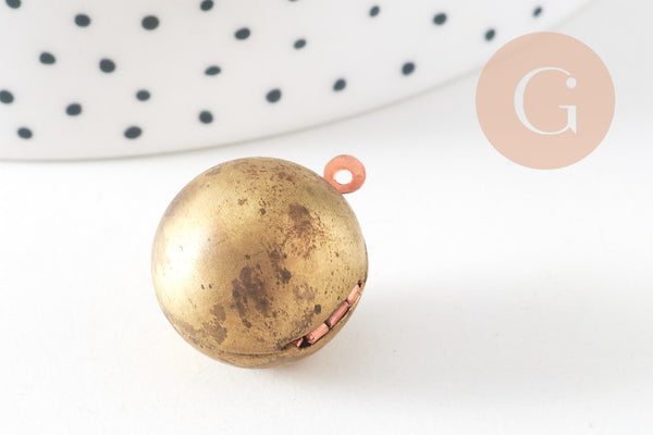 Pendentif locket rond boule laiton brut 18mm, médaillon Vintage, Pendentif laiton brut,, x 2,G2569