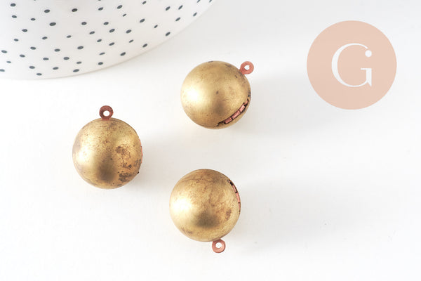 Pendentif locket rond boule laiton brut 18mm, médaillon Vintage, Pendentif laiton brut,, x 2,G2569