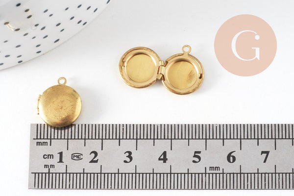 Pendentif locket rond medaillon laiton brut, médaillon Vintage,création collier, fournitures laiton brut,12mm,lot 2-G1038