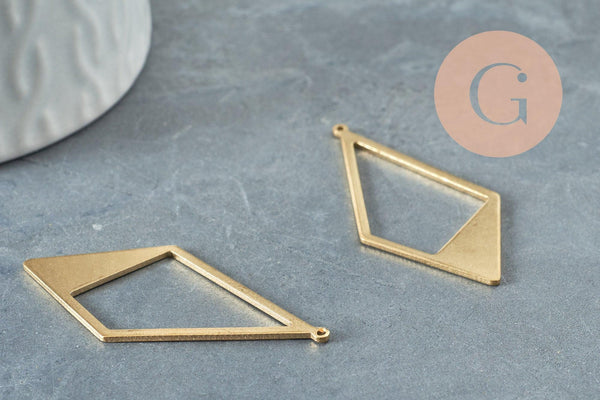 Pendentif losange laiton brut géométrique 46mm, x2 (G1233)