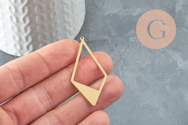 Pendentif losange laiton brut géométrique 46mm, x2 (G1233)