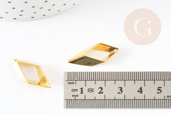 Pendentif losange laiton doré 27mm,breloque géométrique sans nickel,perle géométrique, x5 G6230