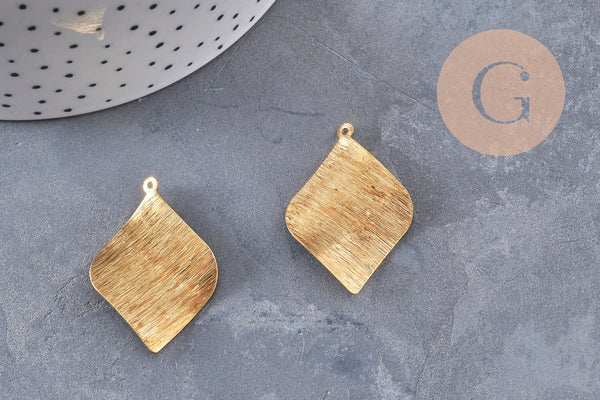 Pendentif losange plein laiton brut brossé 36mm, x2 (G10964)