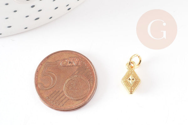 Pendentif losange zamac doré,fournitures créatives, sans nickel,creation bijoux,perle géométrique,9.5mm, x5 G5457